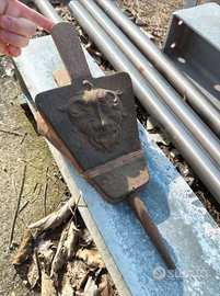 Soffiatore accendi fuoco antico in rame e cuoio