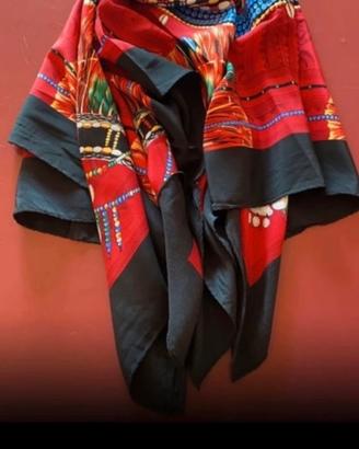 foulard nero e rosso stile etnico 100% Seta