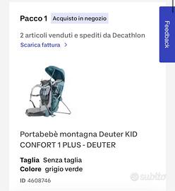 Deuter kid confort 1 plus zaino porta bimbo