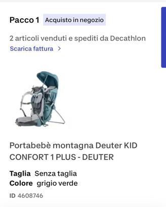 Deuter kid confort 1 plus zaino porta bimbo