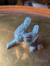 Statuina Uccellini Pappagallini su ramo in argento
