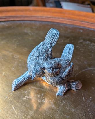 Statuina Uccellini Pappagallini su ramo in argento
