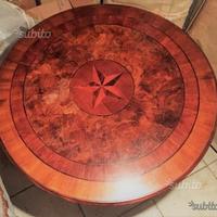 Tavolo rotondo '800 intarsiato con rosa dei venti