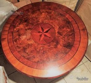 Tavolo rotondo '800 intarsiato con rosa dei venti