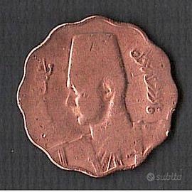 Moneta EGITTO 1943 10 milimes RE FAROUK BRONZO RAR