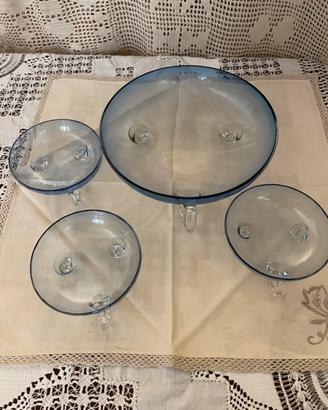 Collezionismo vetro artistico vintage blu 3 coppe