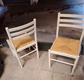 6 sedie cucina legno bianco paglia