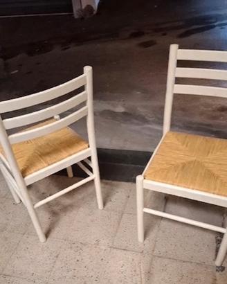 6 sedie cucina legno bianco paglia