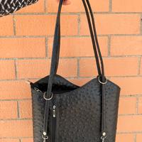 Borsa zaino vera pelle stampa struzzo nero