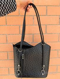 Borsa zaino vera pelle stampa struzzo nero