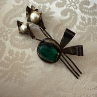 Spilla per cappotto anni 50 in argentone e pietre