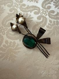 Spilla per cappotto anni 50 in argentone e pietre