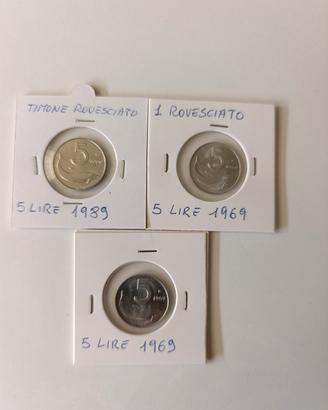 5 lire 1969/1989 errori di conio