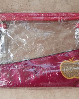 Pochette Trasparente PVC Fucsia e Mela Oro Glitter