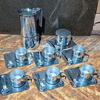 Servizio tazzine caffè e caffettiera, in acciaio 