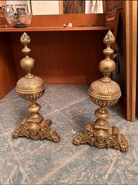 Alari da fuoco vittoriani antichi in ottone 