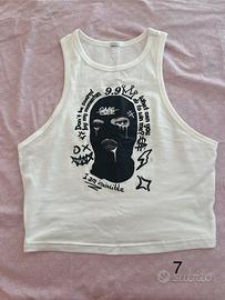 Canottiera top crop bianca streetwear