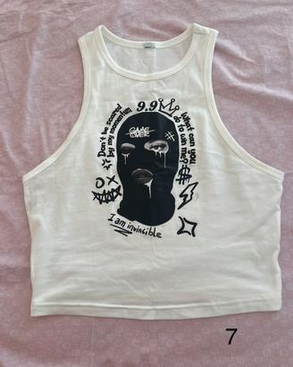 Canottiera top crop bianca streetwear