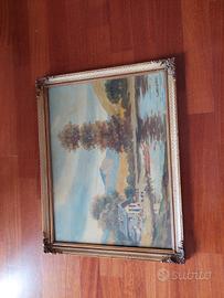 Quadro paesaggio ad olio con cornice d'epoca