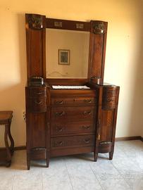 Cassettiera Antica con Marmo Portoro e Specchiera
