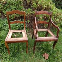 poltrona e sedia antiche in noce da restaurare