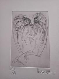 Isa Pizzoni acquaforte "gufo". anno 1977 