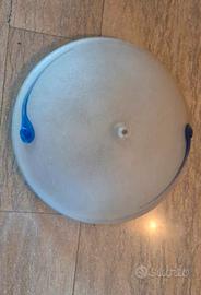 plafoniera in vetro satinato bianco e bluette