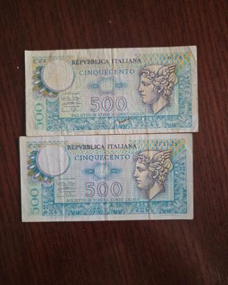 2 banconote 500 lire 1974