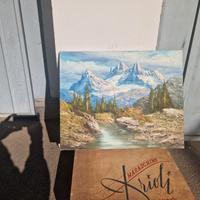 Dipinto olio su tela Fiume e monti 