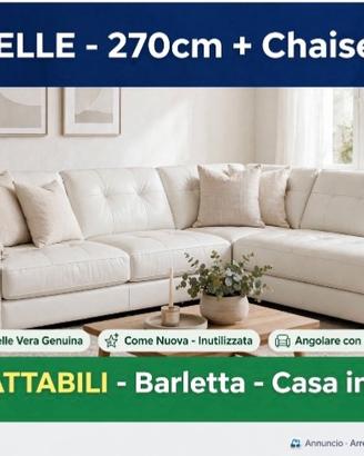 Divano angolare vera pelle bianca