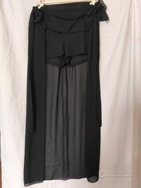 Gonna pantalone nera con doppia balza e chiffon lu