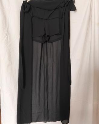 Gonna pantalone nera con doppia balza e chiffon lu