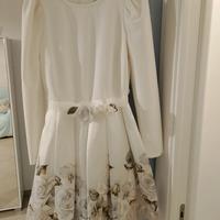 Abito bambina elegante bianco e grigio con rose
