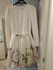 Abito bambina elegante bianco e grigio con rose