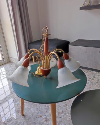 Lampadario vetro e legno