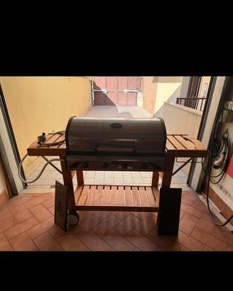 Barbecue gas Sunday in legno con piastra e pietra
