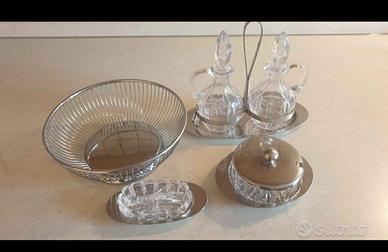 4 pezzi set olio aceto formaggio sale pepe pane