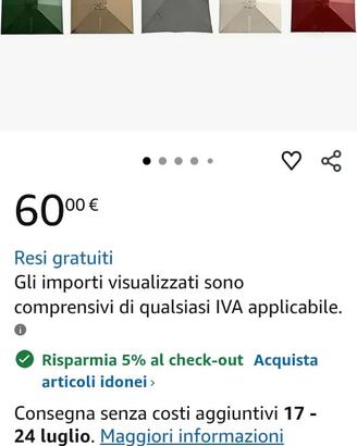 Telo ombrellone da giardino