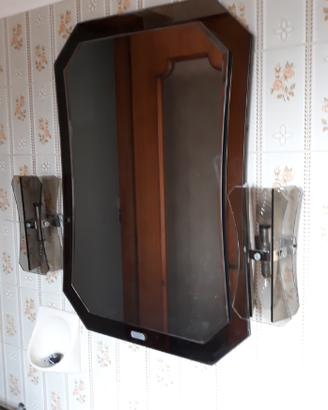 Specchiera e lampadario in vetro fume'