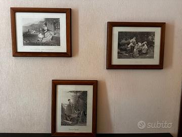 Set 3 quadri vintage con cornice in legno