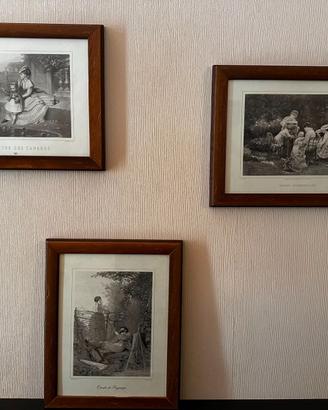 Set 3 quadri vintage con cornice in legno