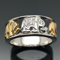 Anello ELEFANTI oro bianco e giallo 18 Kt