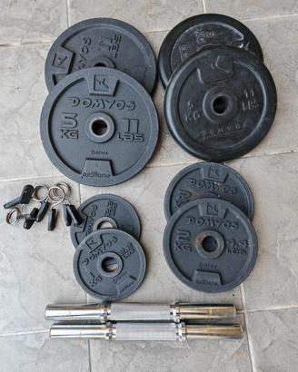 Pesi palestra più manubri e bilanciere 