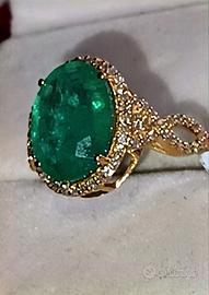Anello in oro Smeraldo Zambia e Diamanti HRD 