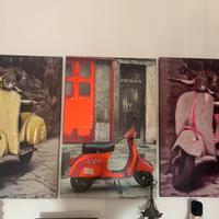 Set quadri vespa stampa su tela, dim. h90xl60 cm