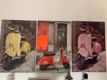 Set quadri vespa stampa su tela, dim. h90xl60 cm