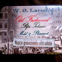 Scatola in latta W.O. Larsen's tabacco pipa vuota