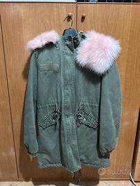 Parka Militare Verde Donna con Pelo Rosa