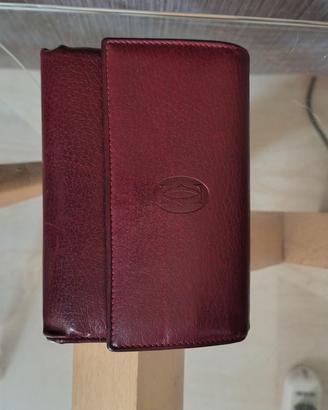 Portafoglio Vintage Cartier in pelle Bordeaux