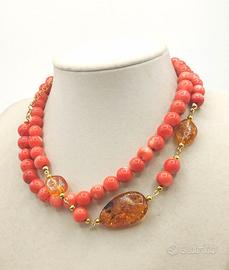 Collana CORALLO e AMBRA